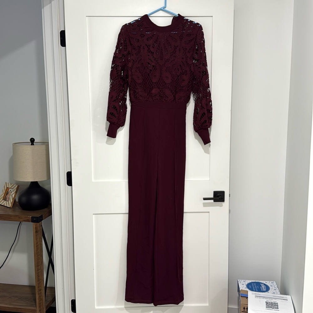 Valentine maroon/wine colored jumpsuit. Size Medium. - Picture 2 of 8